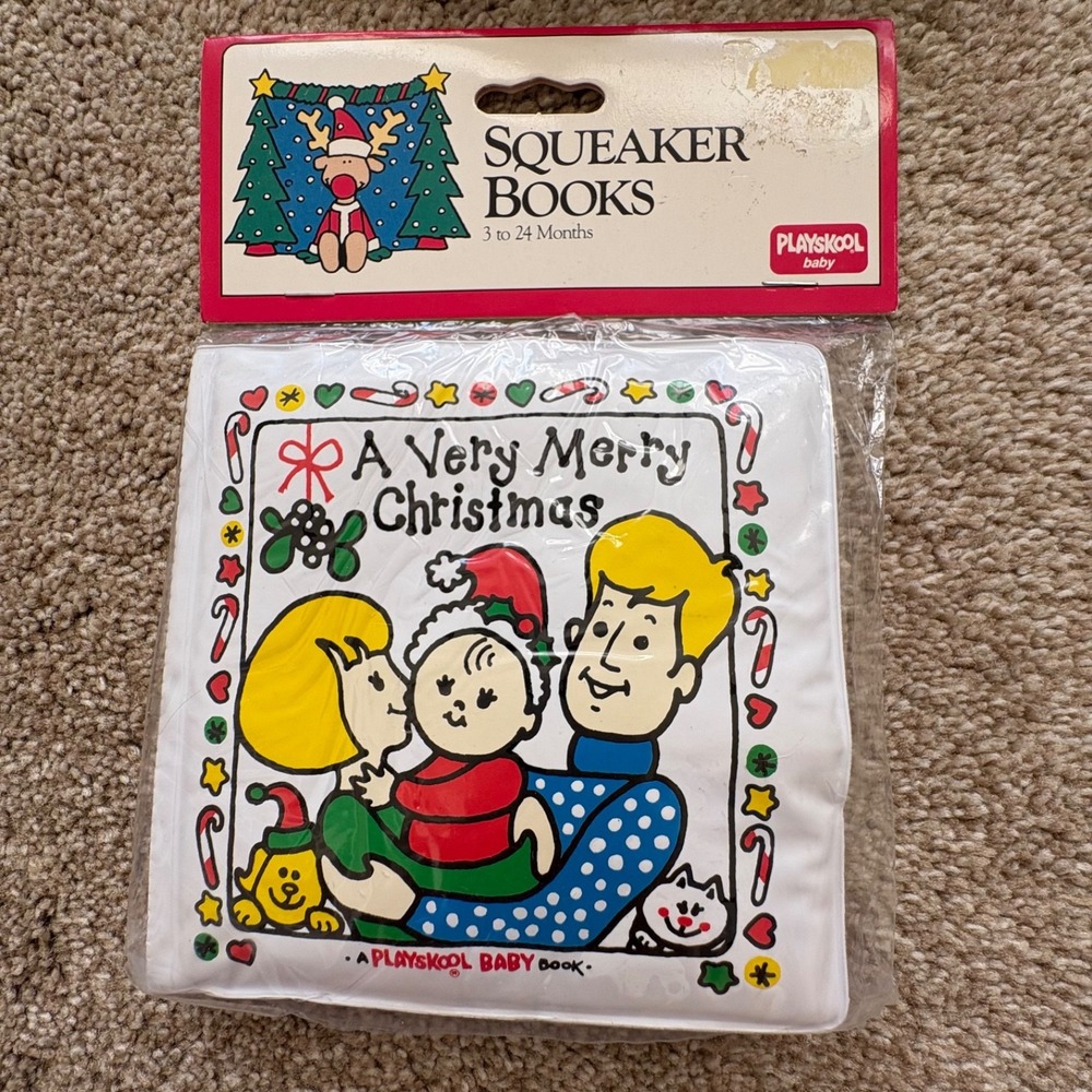 New!! VTG 1989 Playskool Baby Squeaker Soft Book -A Very Merry Christmas -Sealed